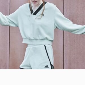 Adidas Mint Green Sweatshirt and Shorts Set